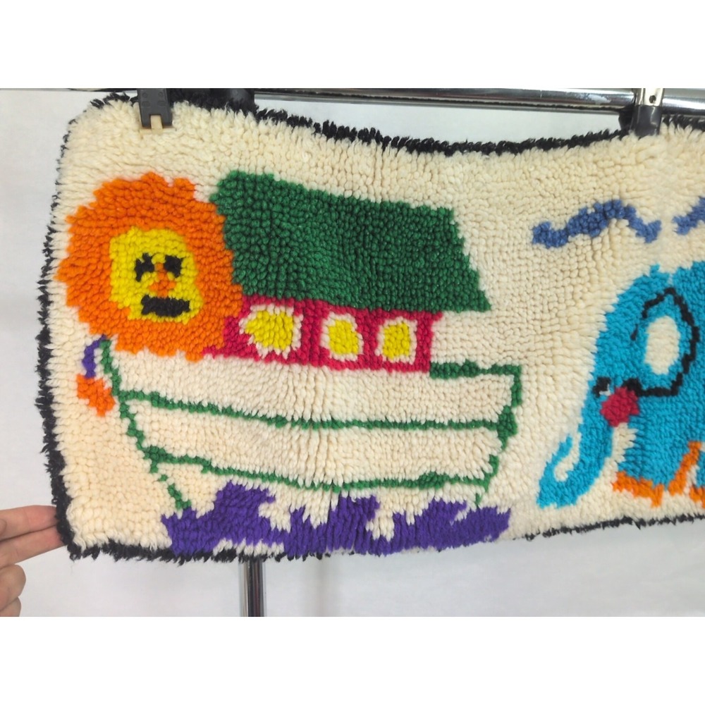 VTG Kids Room Rug Carpet Wall Hanging Decor Noahs Ark Elephant Latch Hook - Picture 2 of 8